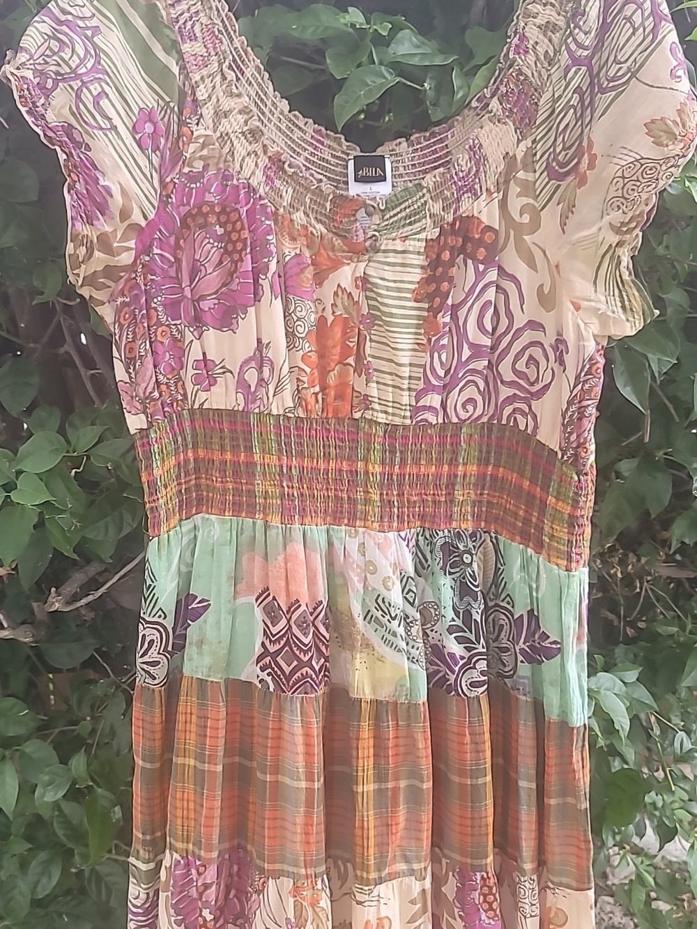 Boho Mix-Print Patchwork Maxi Dress in Multi-Colors Coastal Cowgirl  SZ L - Picture 7 of 16